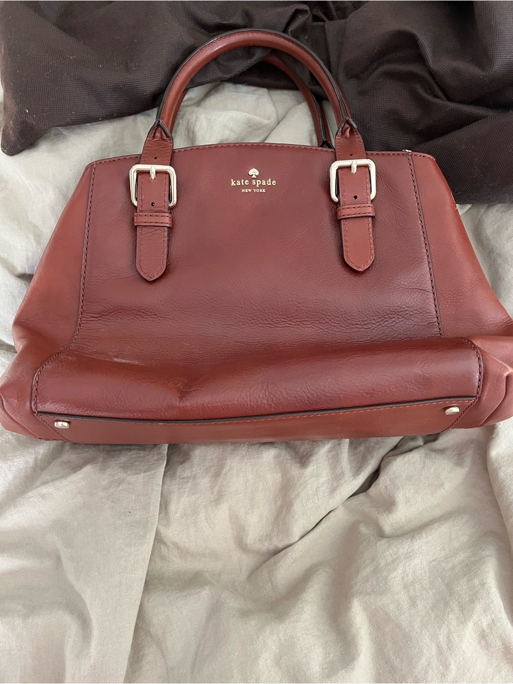 kate spade Brighton park brown leather satchel with gold hardware